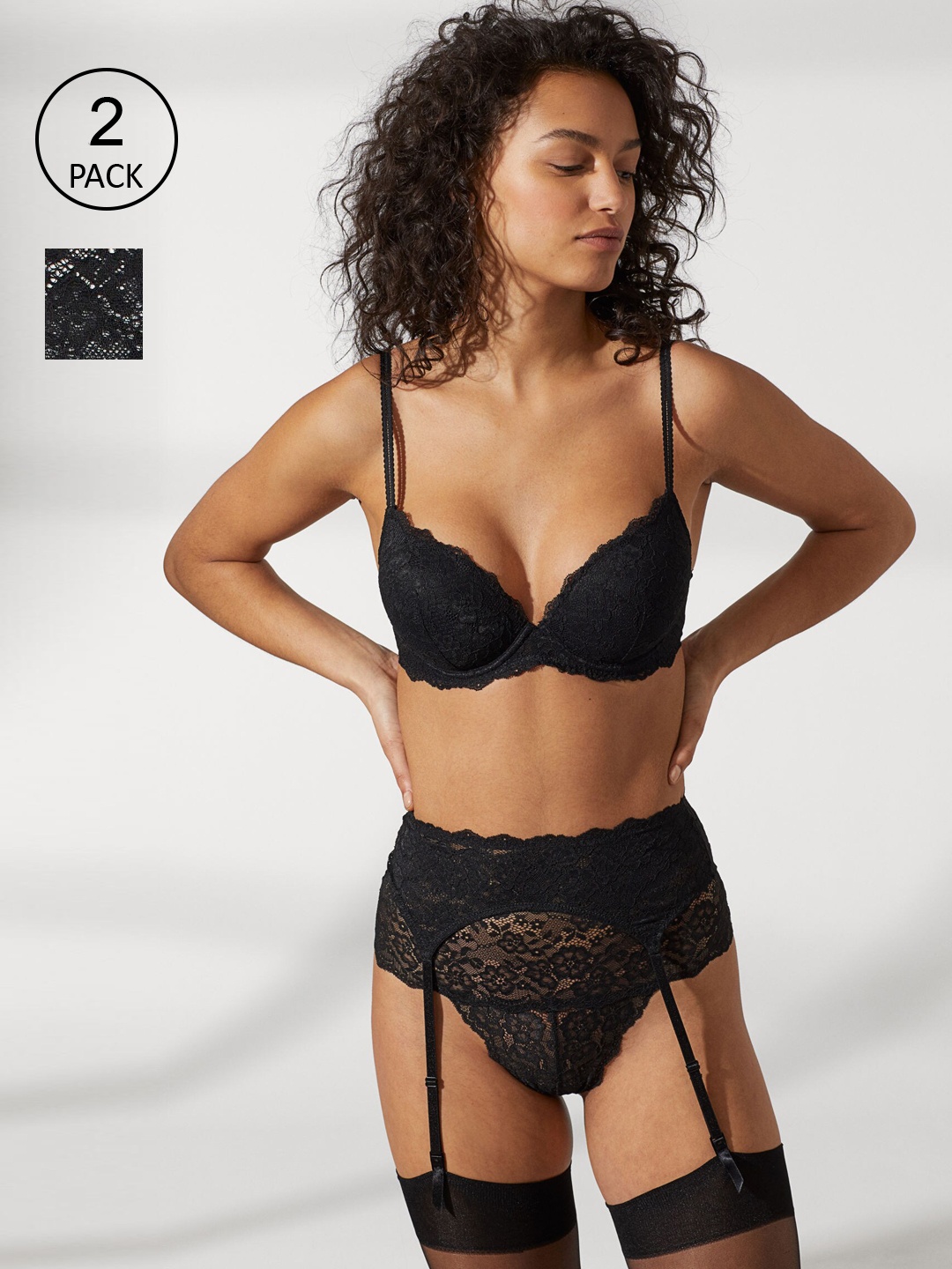 

H&M Women Black Self Design 2-Pack Brazilian Briefs