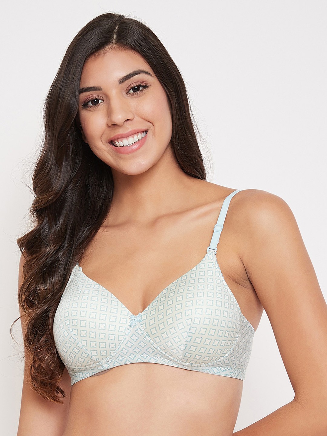 

Clovia Blue & White Printed Non-Wired Lightly Padded T-shirt Bra