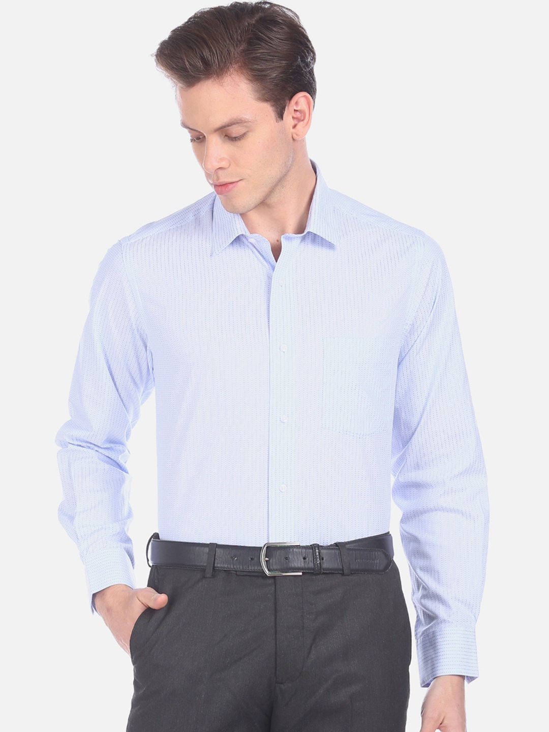 

Arrow Men Blue Regular Fit Striped Cotton Formal Shirt
