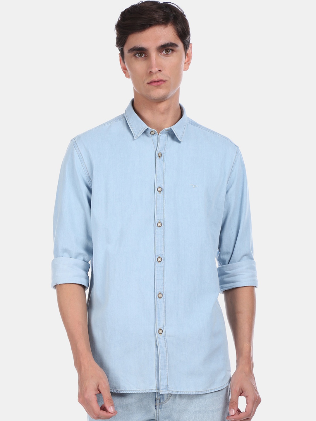 

Flying Machine Men Blue Regular Fit Solid Cotton Casual Shirt