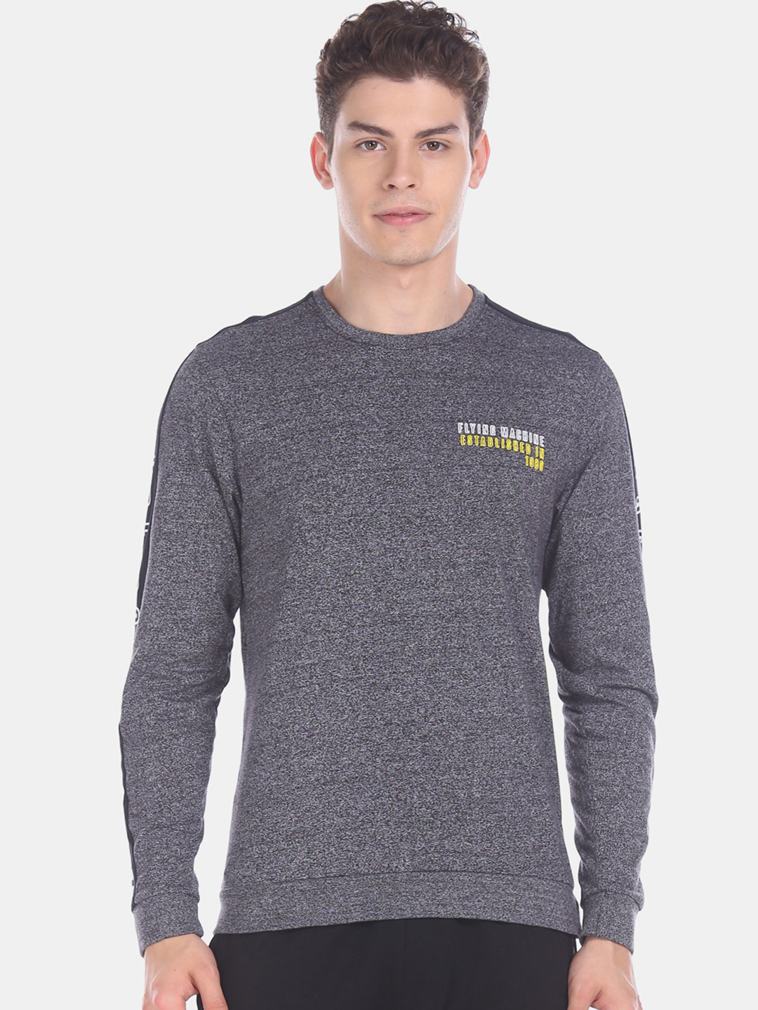 

Flying Machine Men Grey Solid Round Neck T-shirt