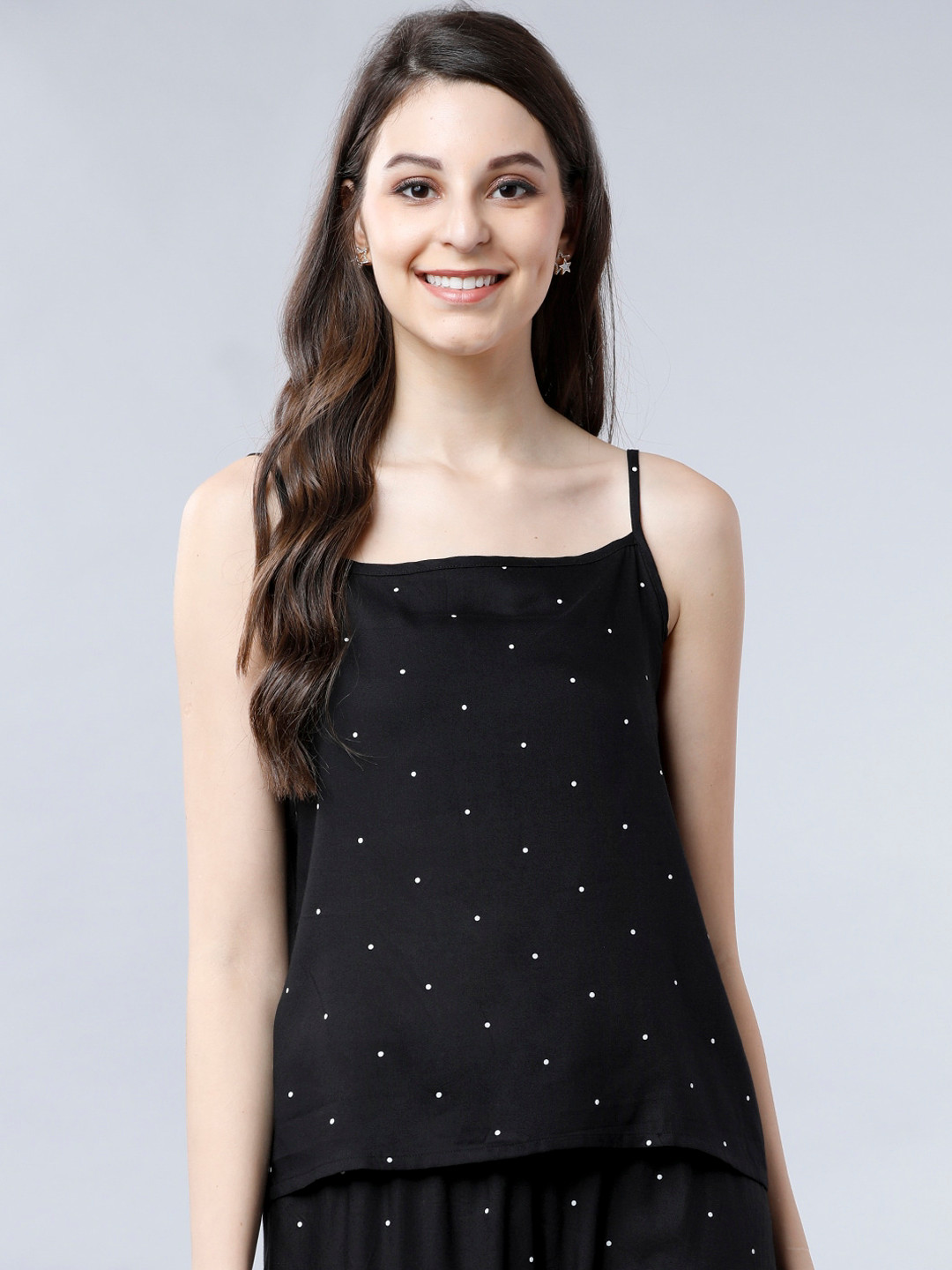 

Tokyo Talkies Women Black & White Polka Dots Printed Night suit