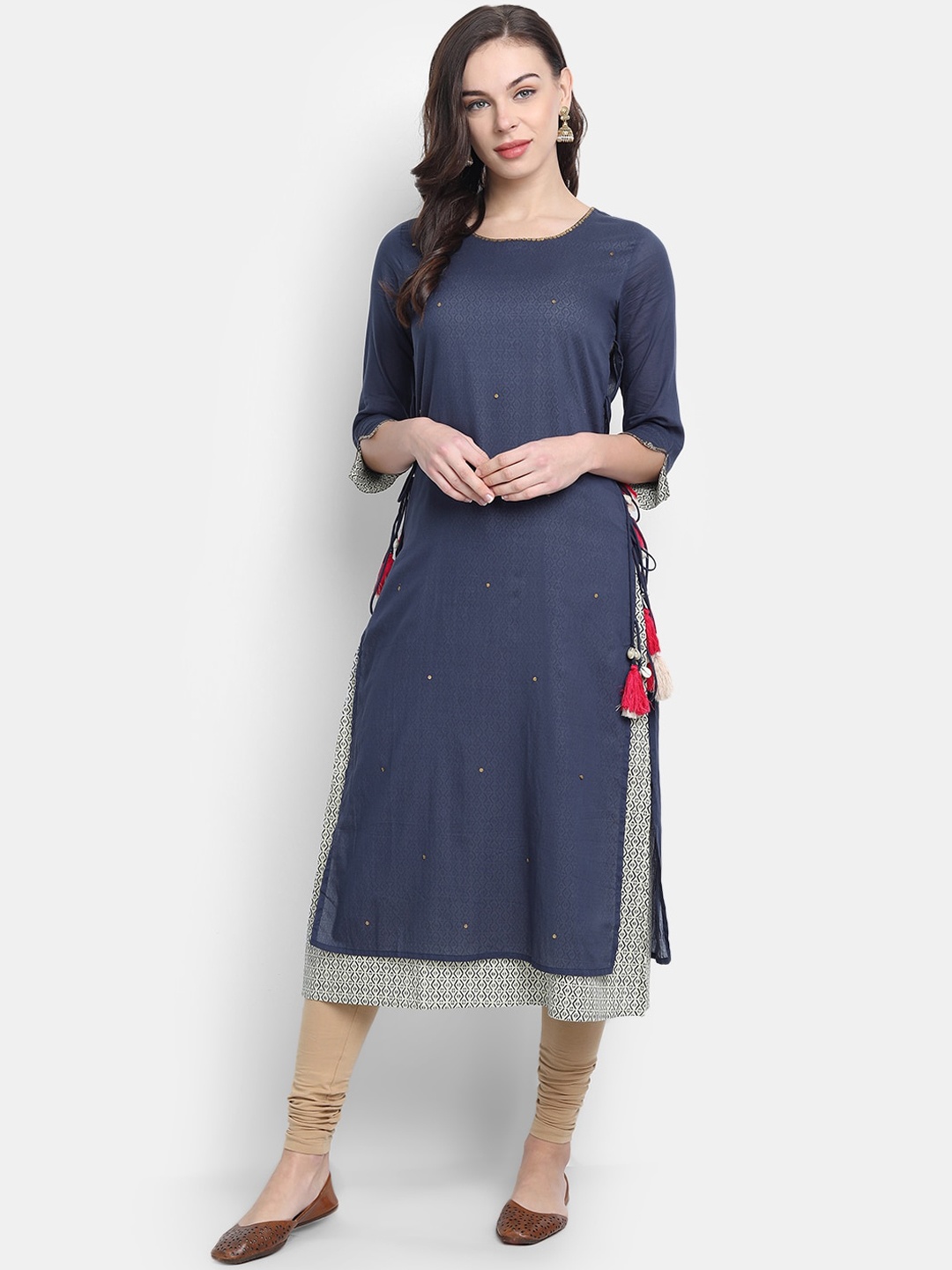 

fabGLOBAL Women Blue Solid A-Line Kurta