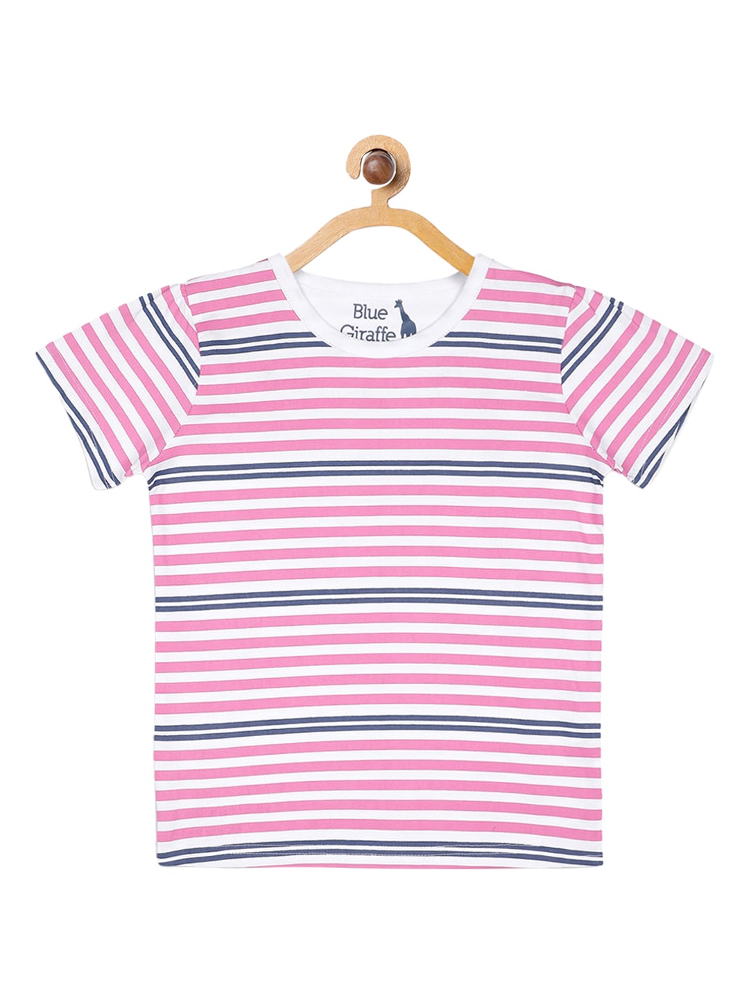 

Blue Giraffe Boys Pink Striped Round Neck T-shirt