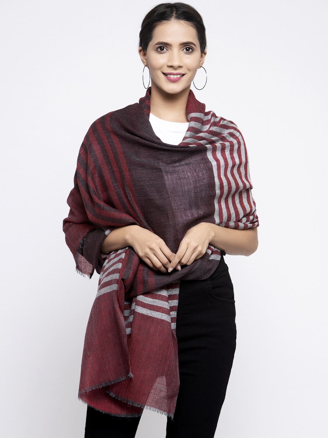 

Calvadoss Women Brown & Grey Striped Woollen Sustainable Muffler
