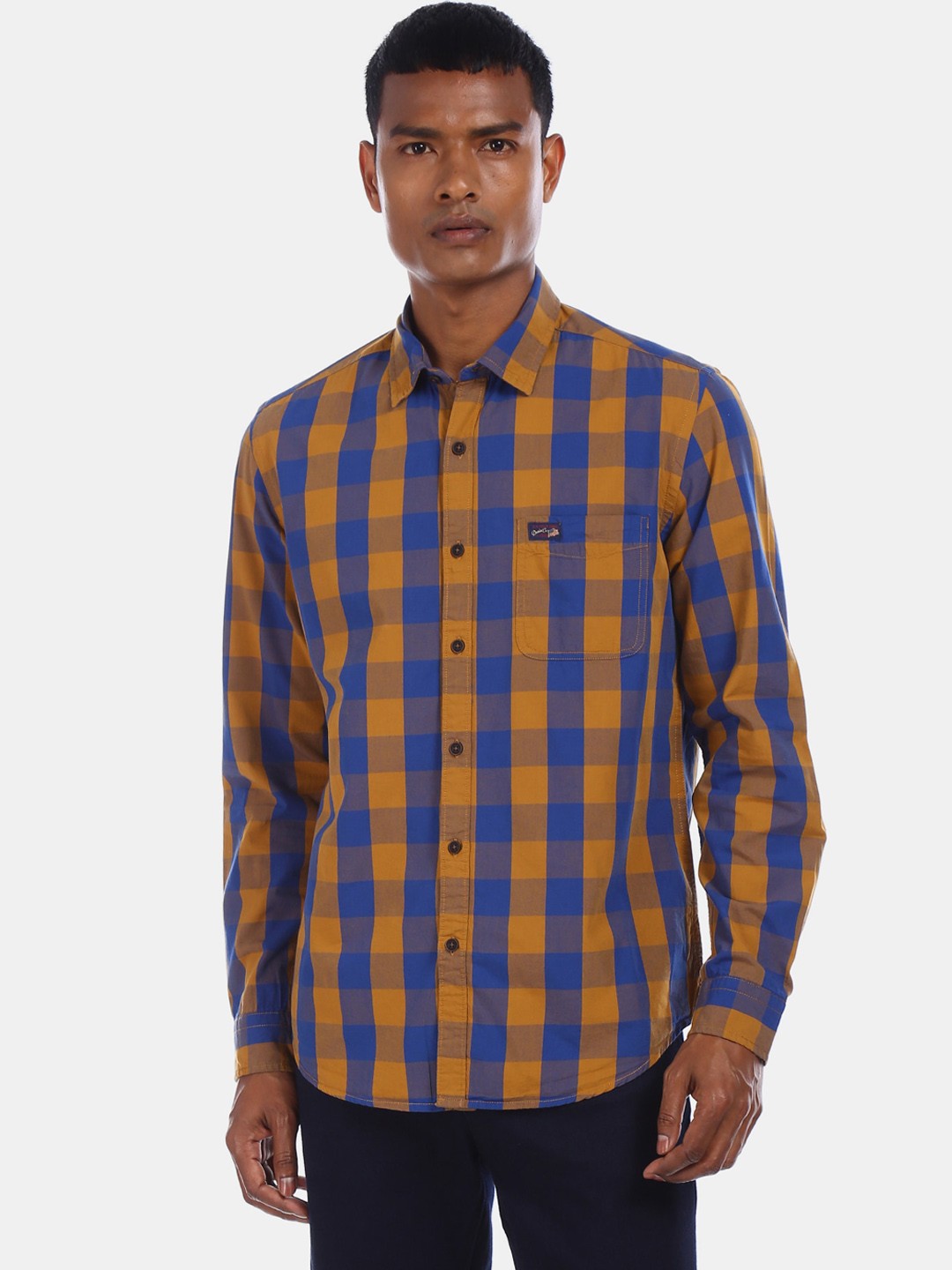 

U.S. Polo Assn. Men Mustard & Navy Blue Regular Fit Checked Casual Shirt