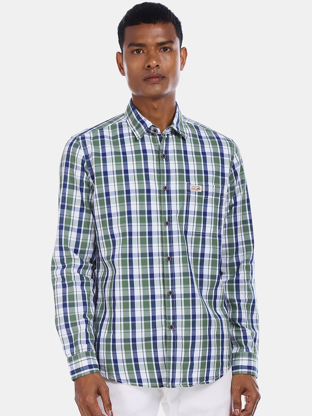 

U.S. Polo Assn. Men Green & Blue Regular Fit Checked Cotton Casual Shirt