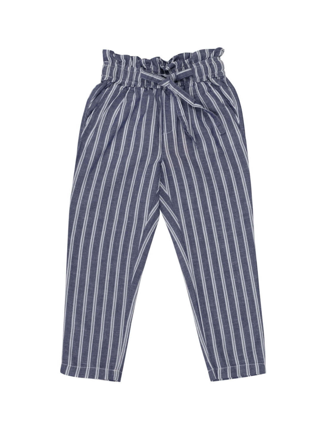 

UNDER FOURTEEN ONLY Girls Navy Blue Regular Fit Striped Regular Trousers