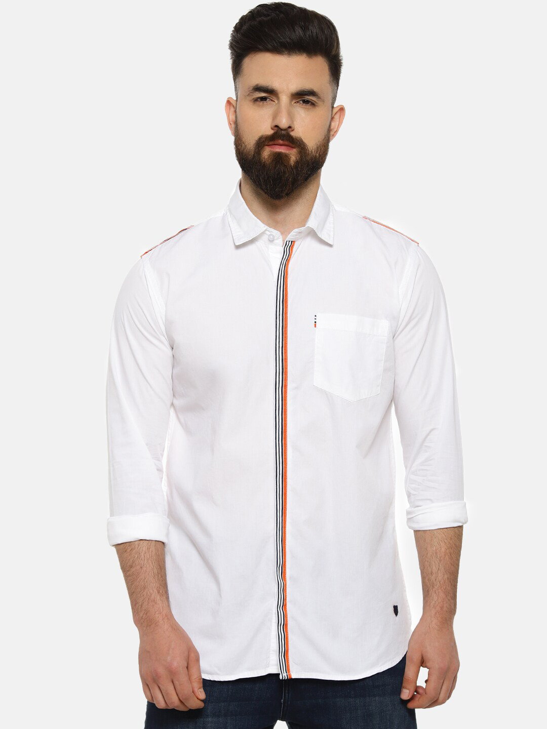 

Campus Sutra Men White Regular Fit Striped Casual Shirt