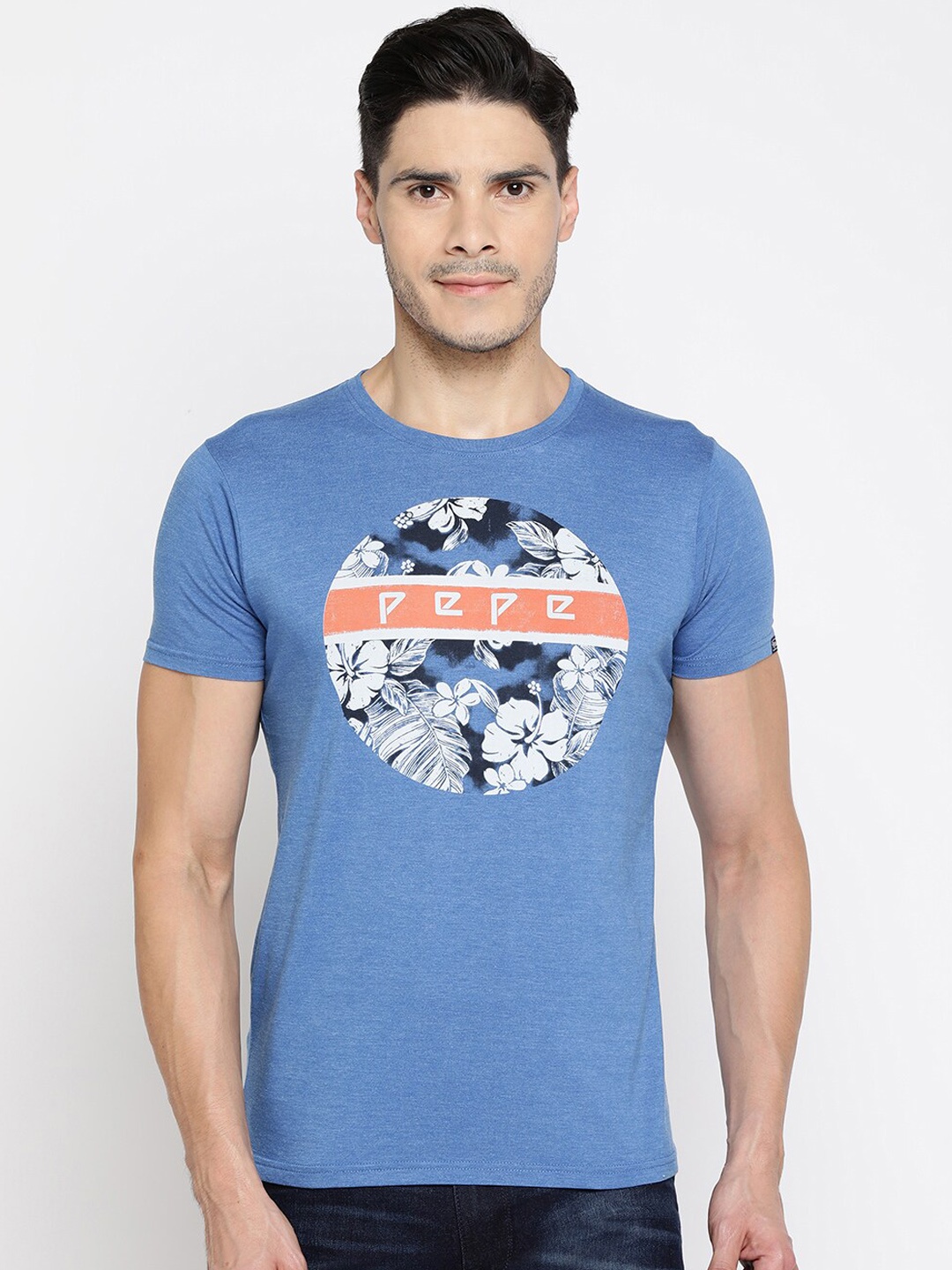 

Pepe Jeans Men Blue Printed Round Neck T-shirt