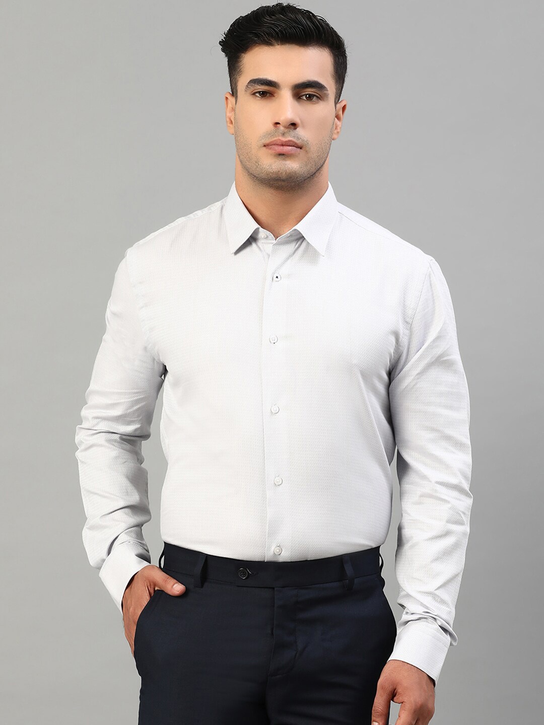 

HARSAM Men Grey Slim Fit Self Design Casual Shirt