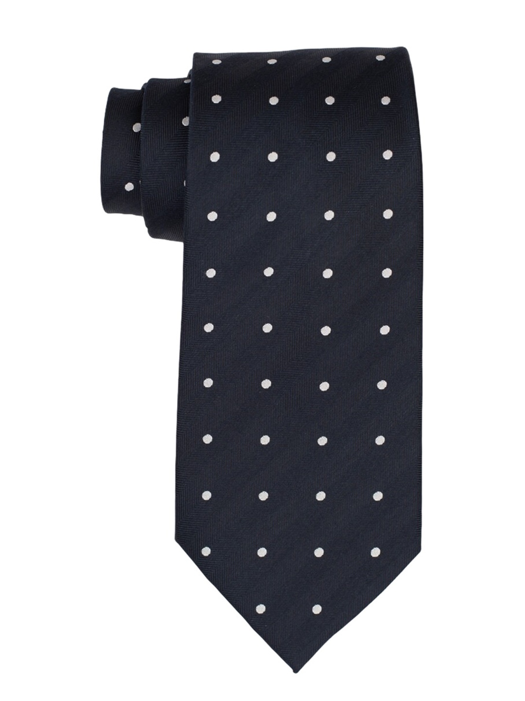 

The Tie Hub Navy Blue & White Printed Broad Tie
