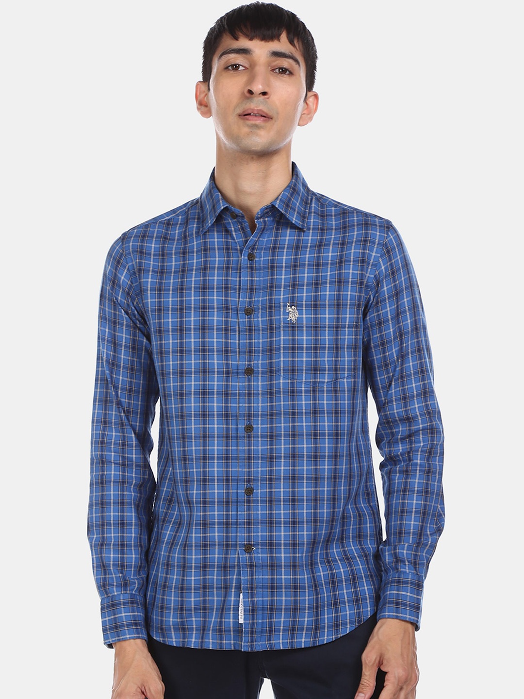 

U.S. Polo Assn. Men Blue Regular Fit Checked Casual Shirt