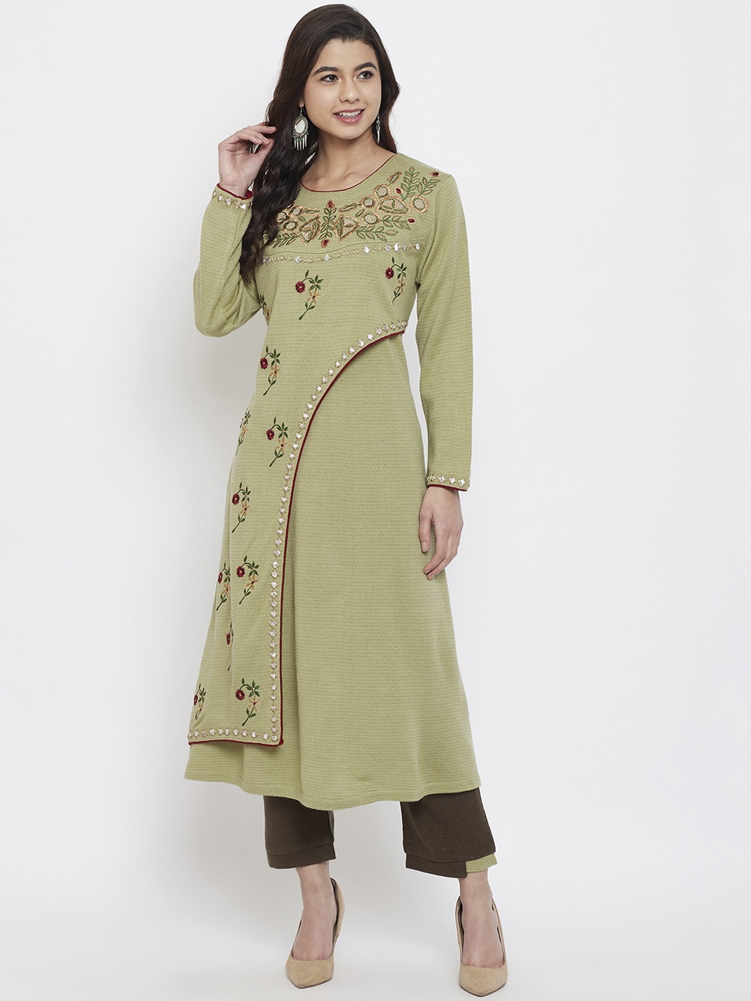 

Zigo Women Green & Brown Solid Kurta with Trousers