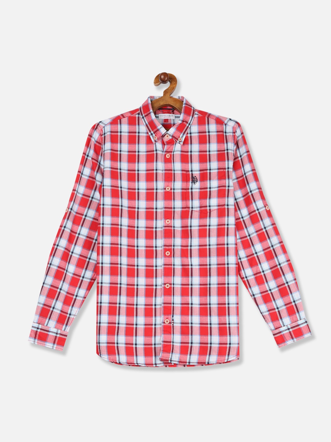 

U.S. Polo Assn. Kids Boys Red Regular Fit Checked Casual Shirt