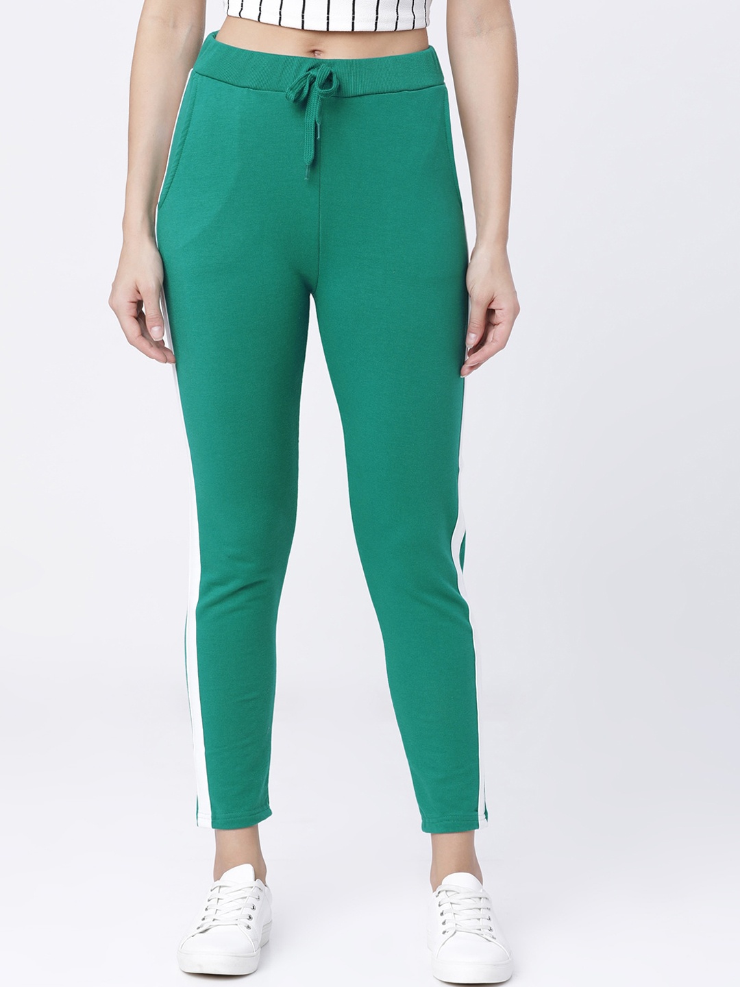 Tokyo Talkies Women Green Solid Slim Fit Track Pants