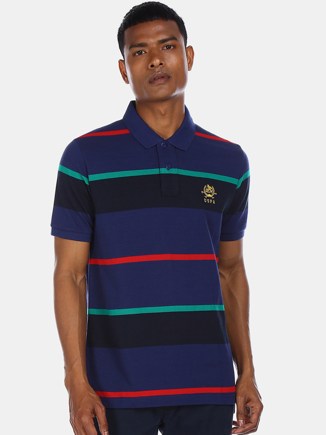 

U.S. Polo Assn. Men Navy Blue Striped Polo Collar T-shirt