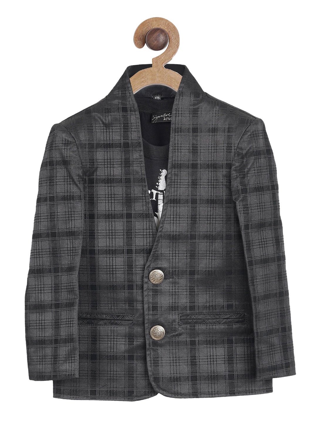 Actuel Boys Black Checked Velvet Blazer With T-shirt