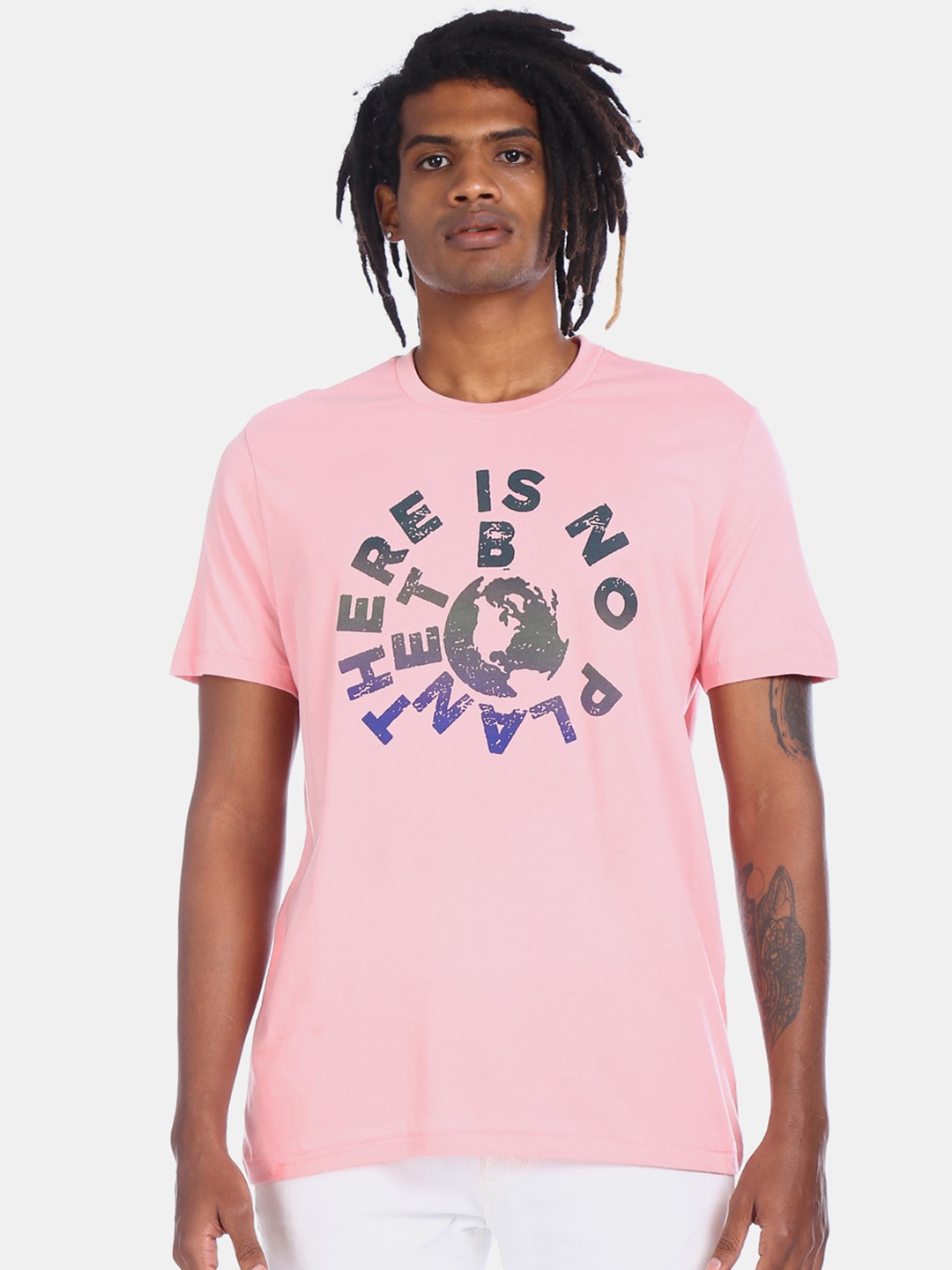 

Aeropostale Men Pink Printed Round Neck Pure Cotton T-shirt