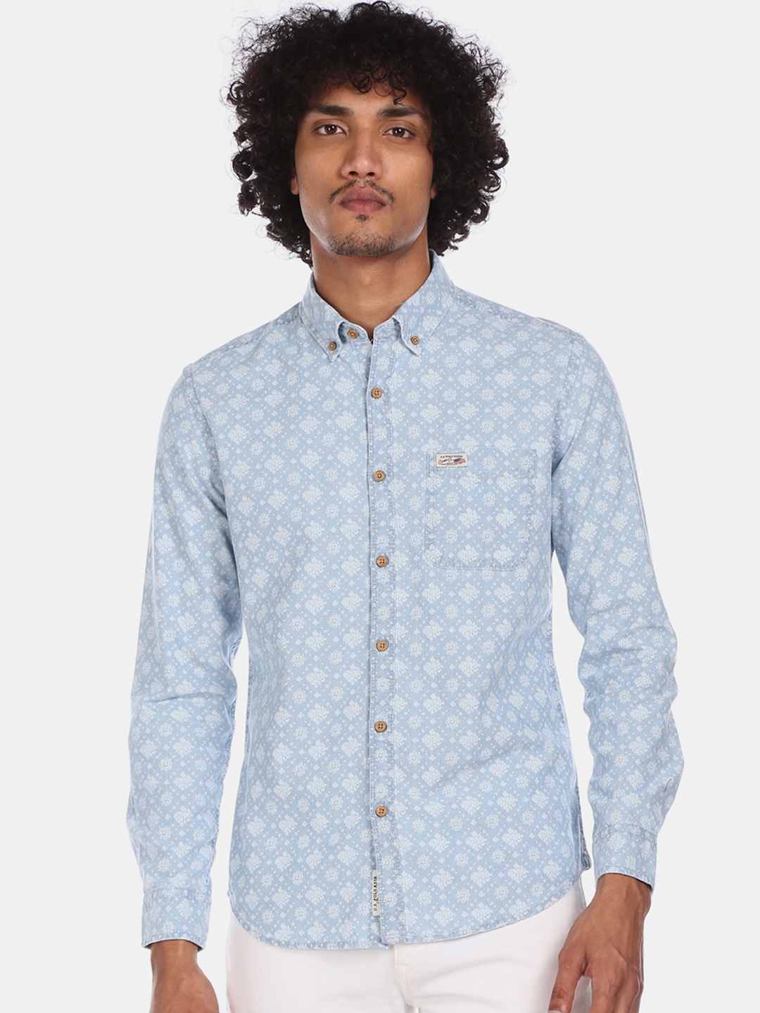 

U.S. Polo Assn. Denim Co. Men Blue Regular Fit Printed Casual Shirt