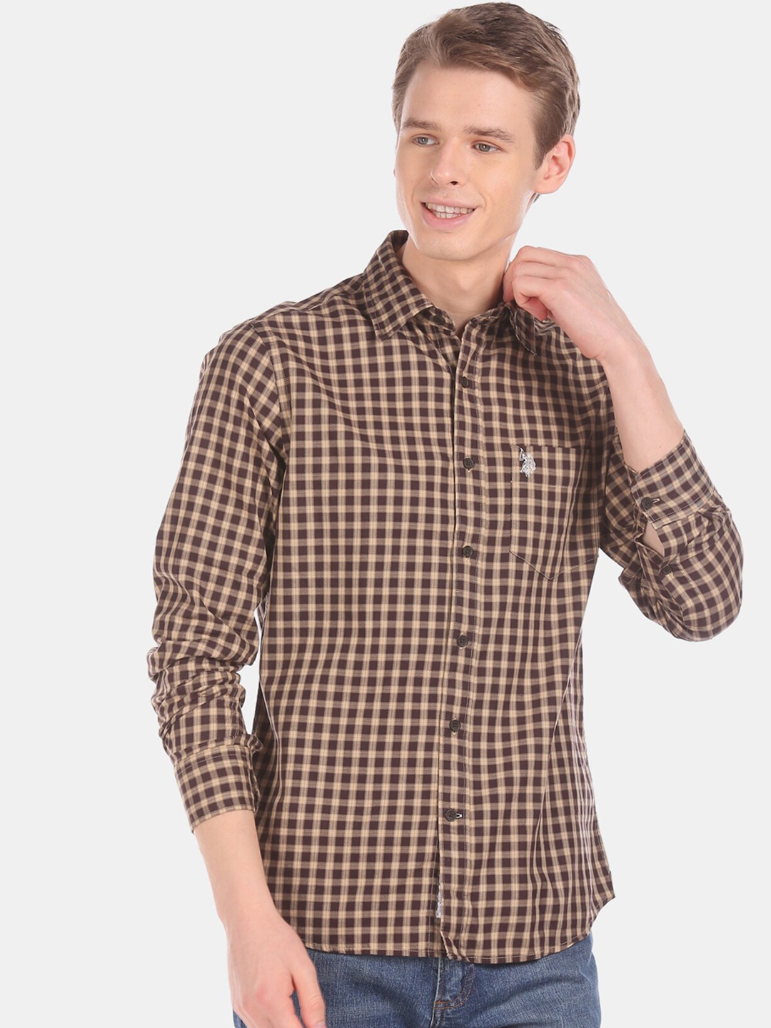

U.S. Polo Assn. Men Brown & Beige Regular Fit Checked Casual Shirt