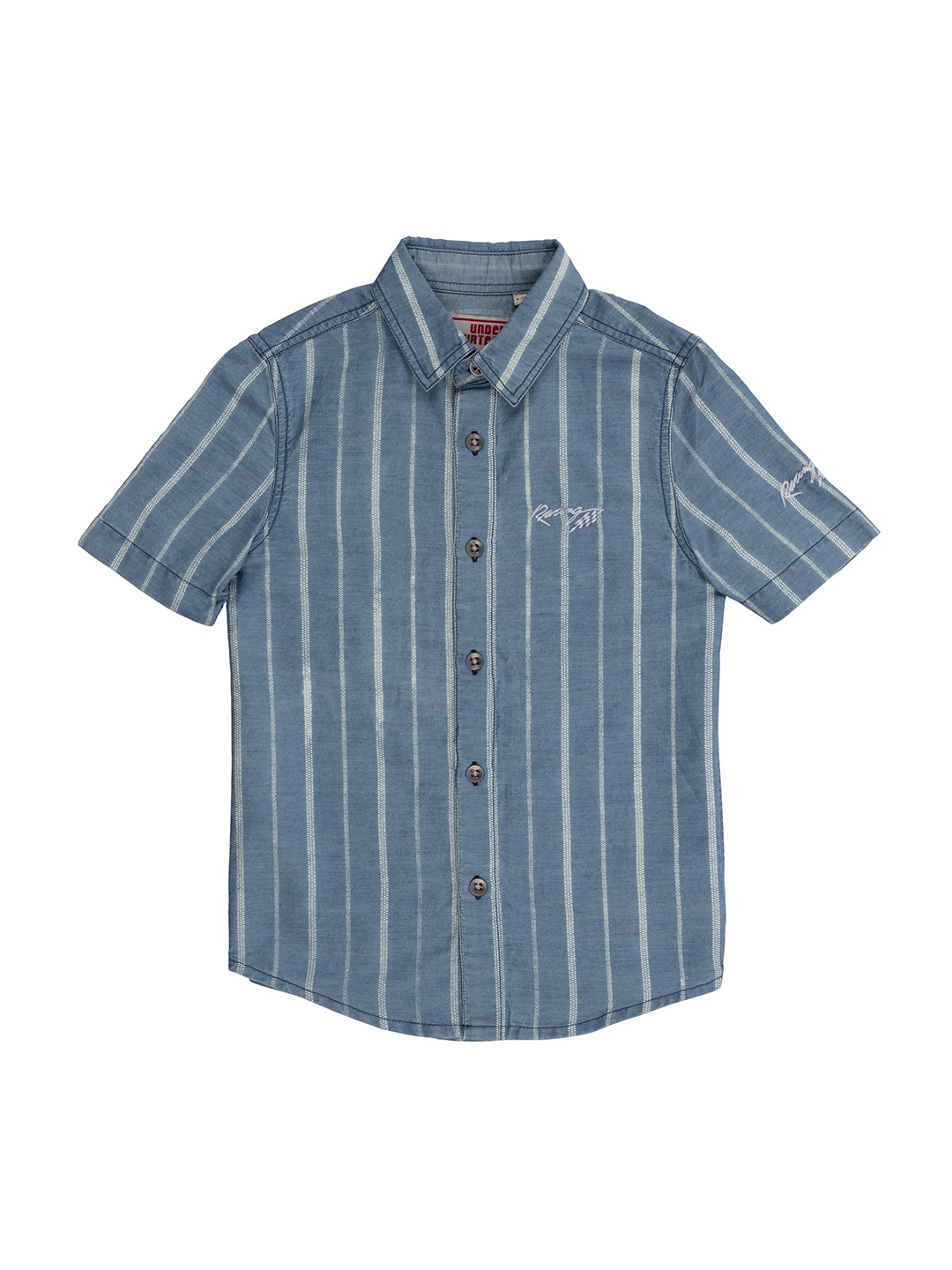 

UNDER FOURTEEN ONLY Boys Blue Regular Fit Striped Casual Shirt