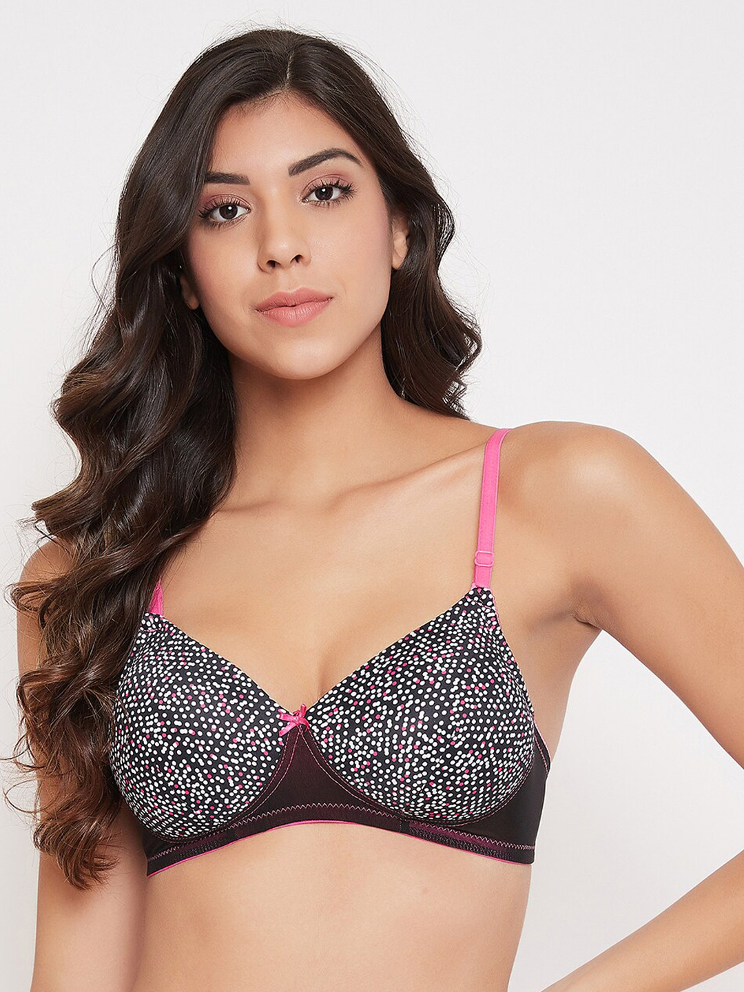 

Clovia Black & Pink Printed Non-Wired Lightly Padded T-shirt Bra