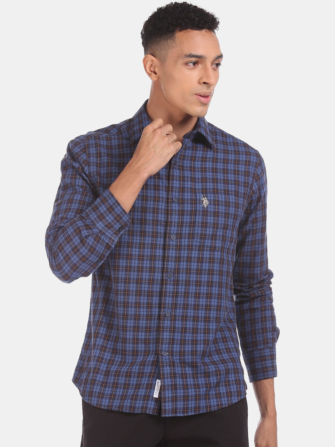 

U.S. Polo Assn. Men Navy Blue & Black Regular Fit Checked Casual Shirt