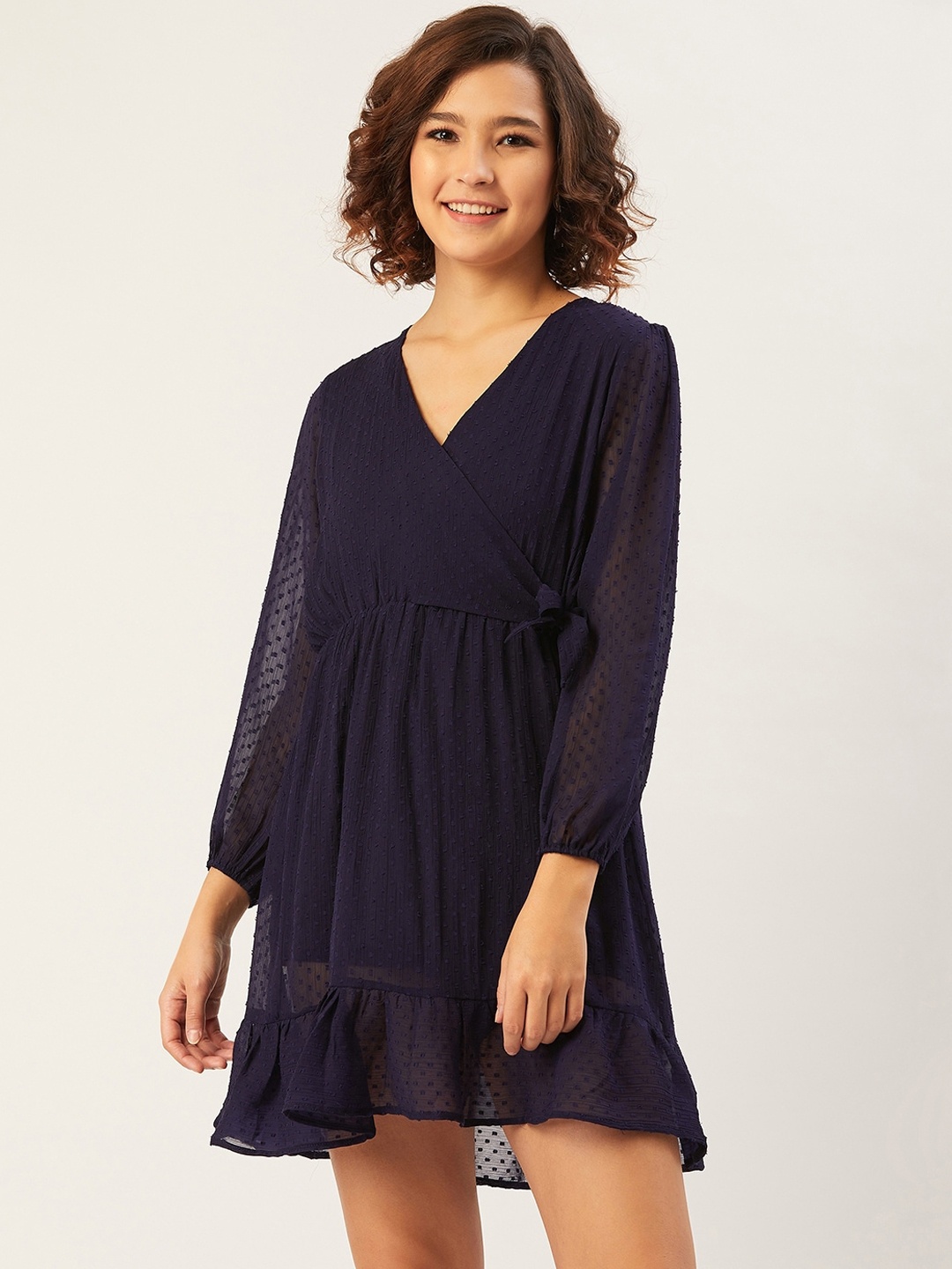 

ANVI Be Yourself Women Navy Blue Solid Wrap Dress