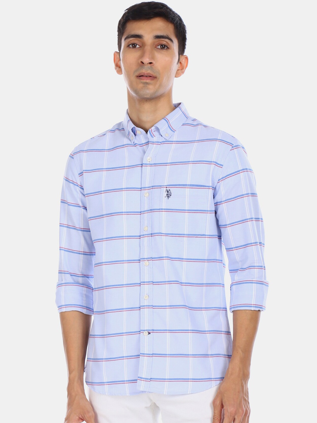 

U.S. Polo Assn. Men Blue Regular Fit Checked Casual Shirt