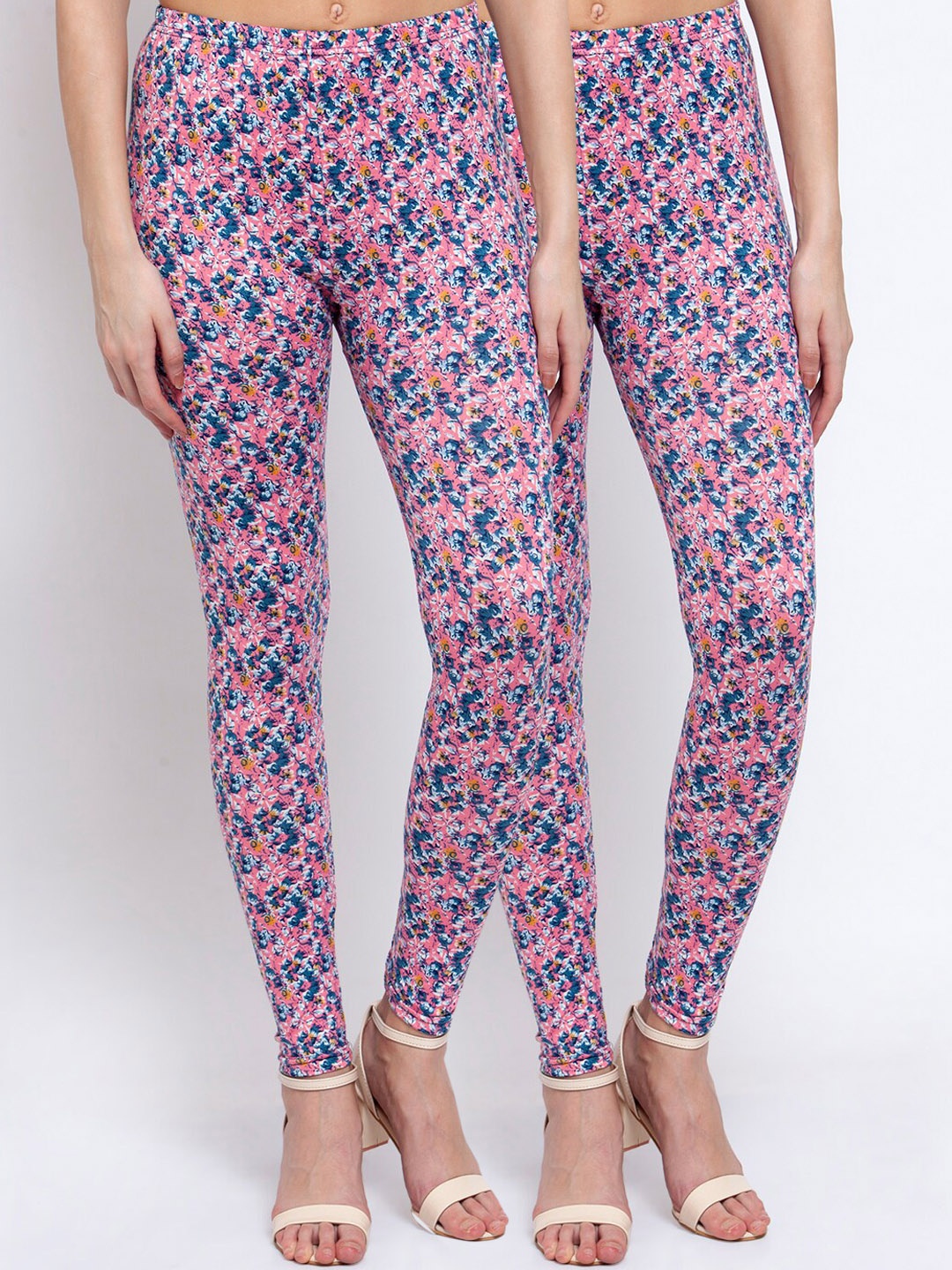 

KLOTTHE Women Pack Of 2 Pink & Blue Printed Ankle-Length Leggings