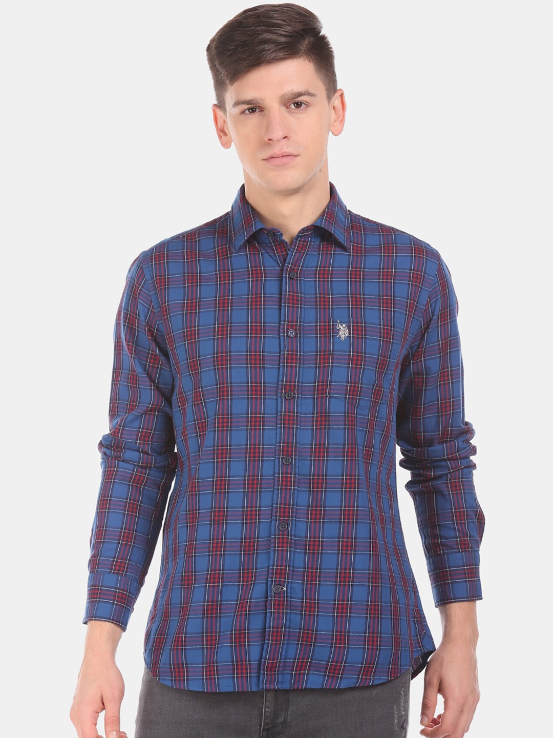 

U.S. Polo Assn. Men Blue Regular Fit Checked Casual Shirt