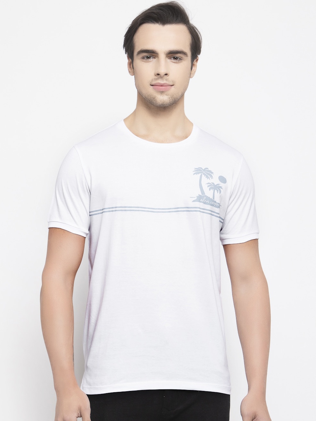 

Allen Cooper Men White Slim Fit Printed Round Neck T-shirt