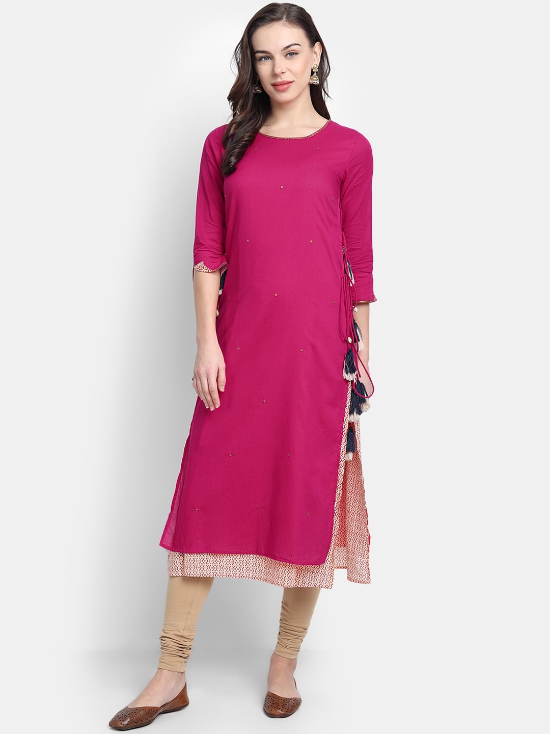 

fabGLOBAL Women Pink Solid Straight Kurta
