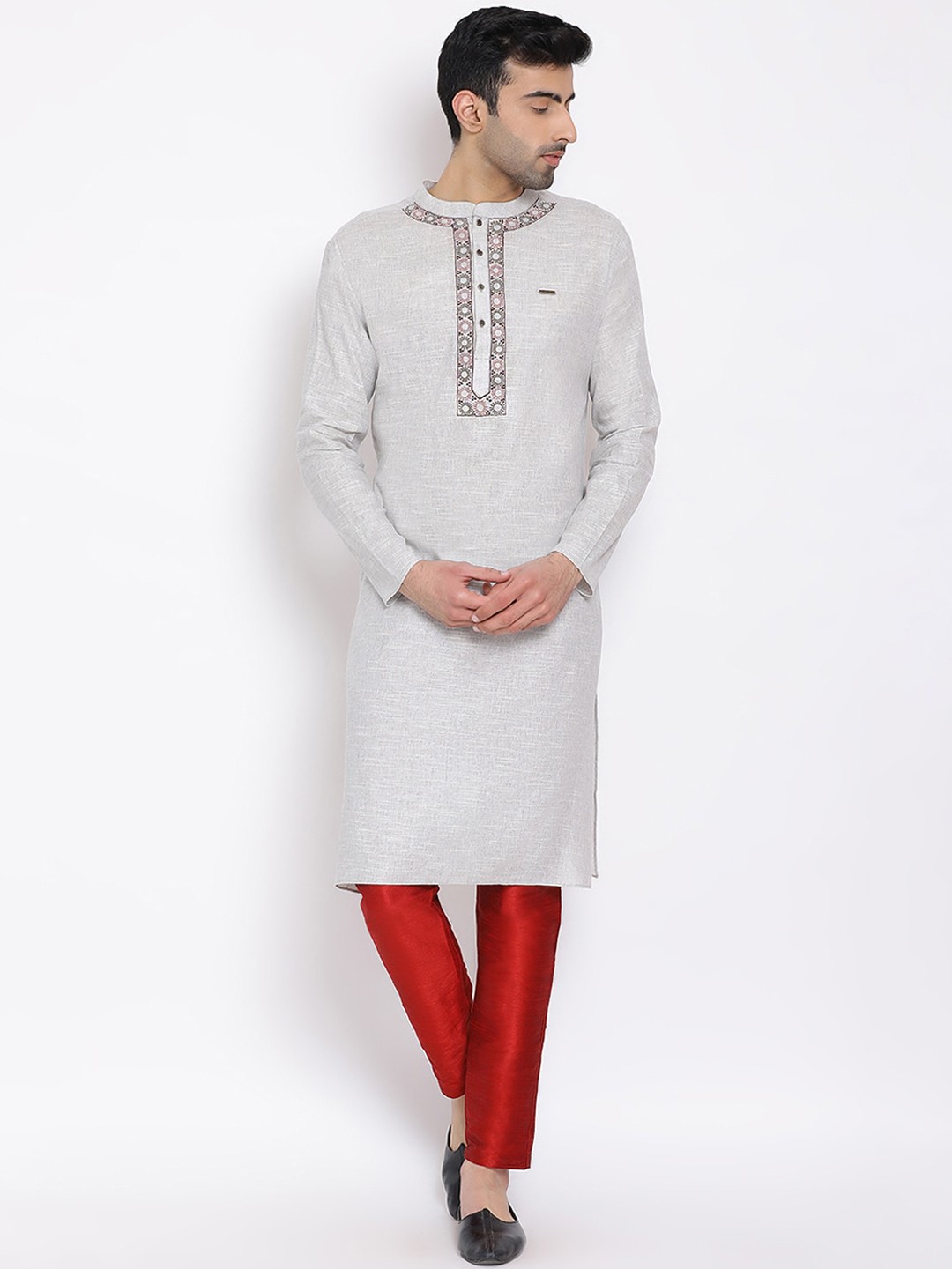 

DEVOILER Men Grey Woven Design Straight Kurta