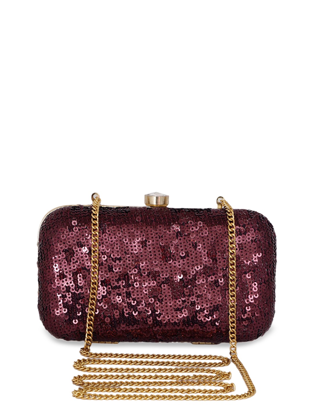 

REZZY Purple & Gold-Toned Sequin Embellished Box Clutch