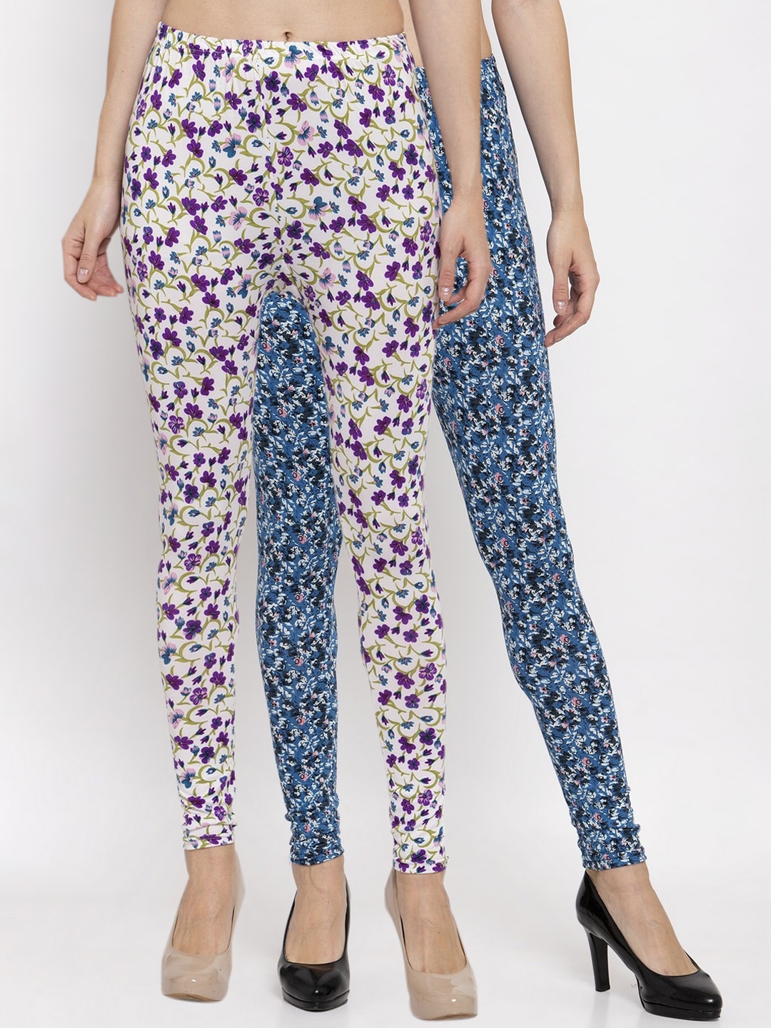 

KLOTTHE Women Pack Of 2 Printed Ankle-Length Leggings, Blue