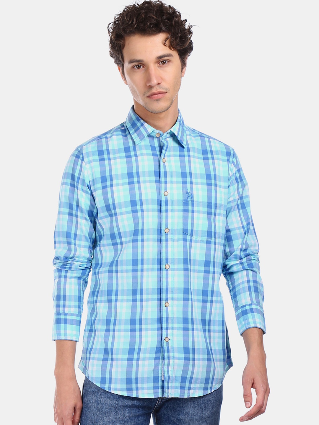 

U.S. Polo Assn. Men Blue Regular Fit Checked Casual Shirt