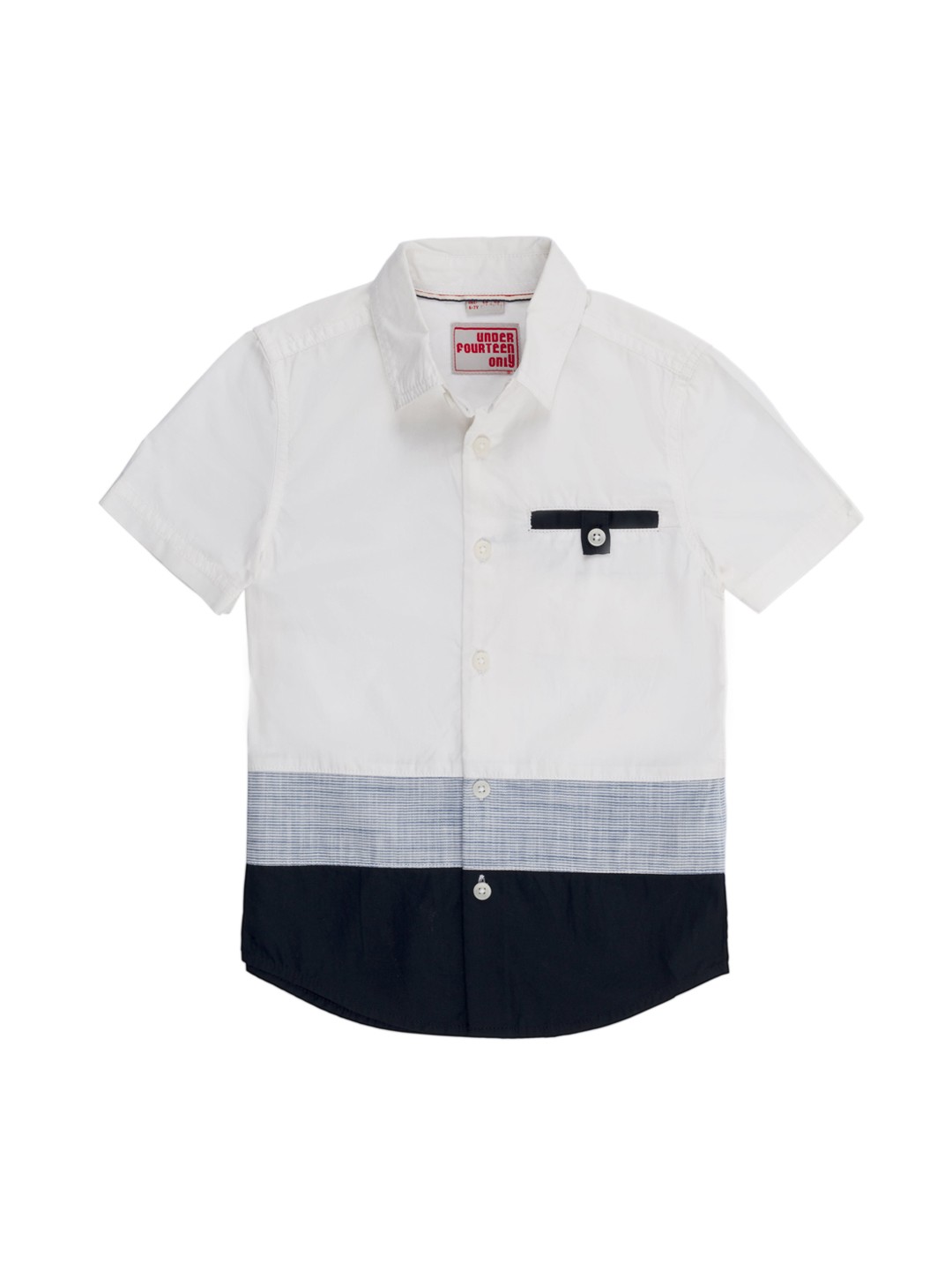 

UNDER FOURTEEN ONLY Boys White Regular Fit Colourblocked Casual Shirt