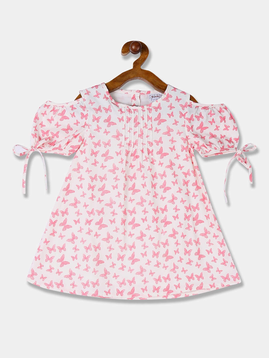

Donuts Girls Pin & White Printed Cold Shoulder Fit and Flare Dress, Pink