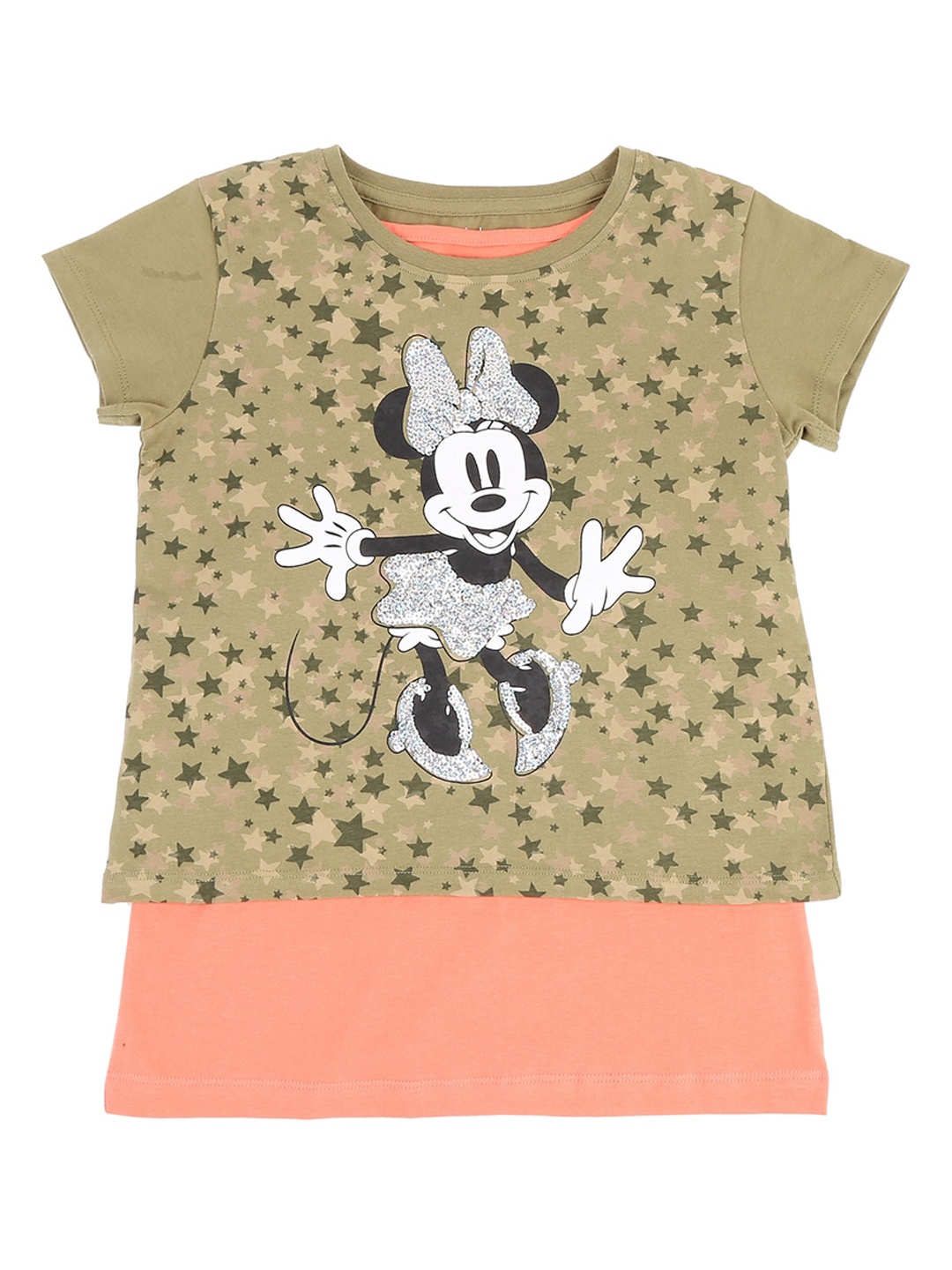 

Pantaloons Junior Girls Olive Green Printed Round Neck T-shirt