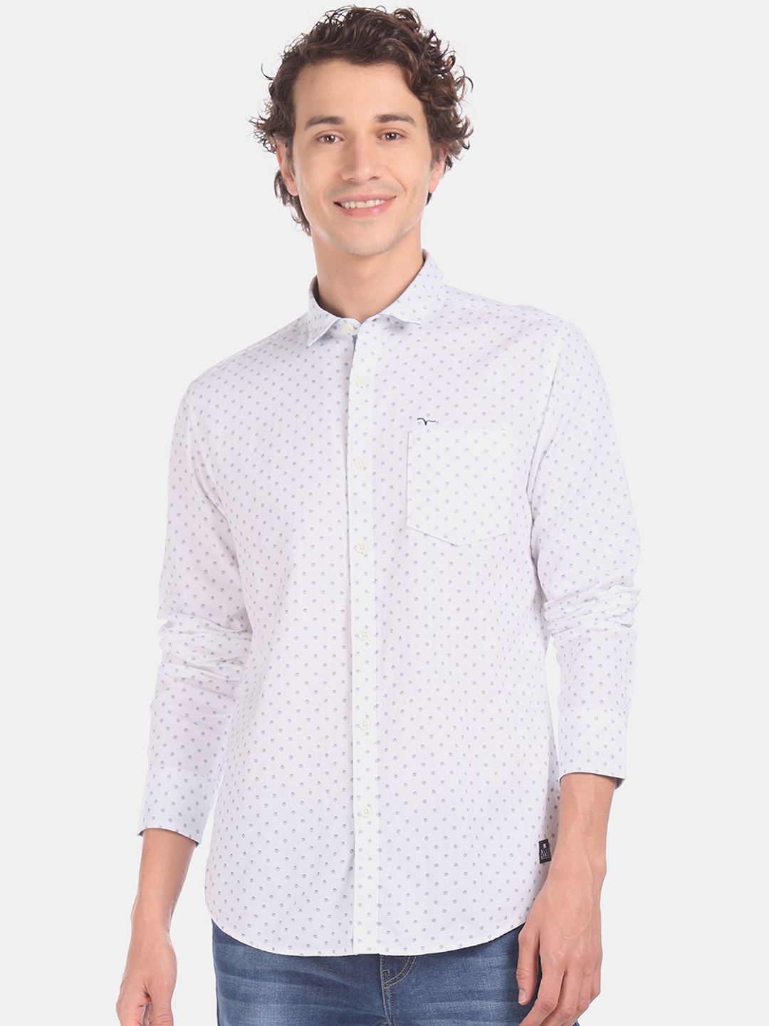 

Flying Machine Men White Regular Fit Printed Cotton Casual Shirt