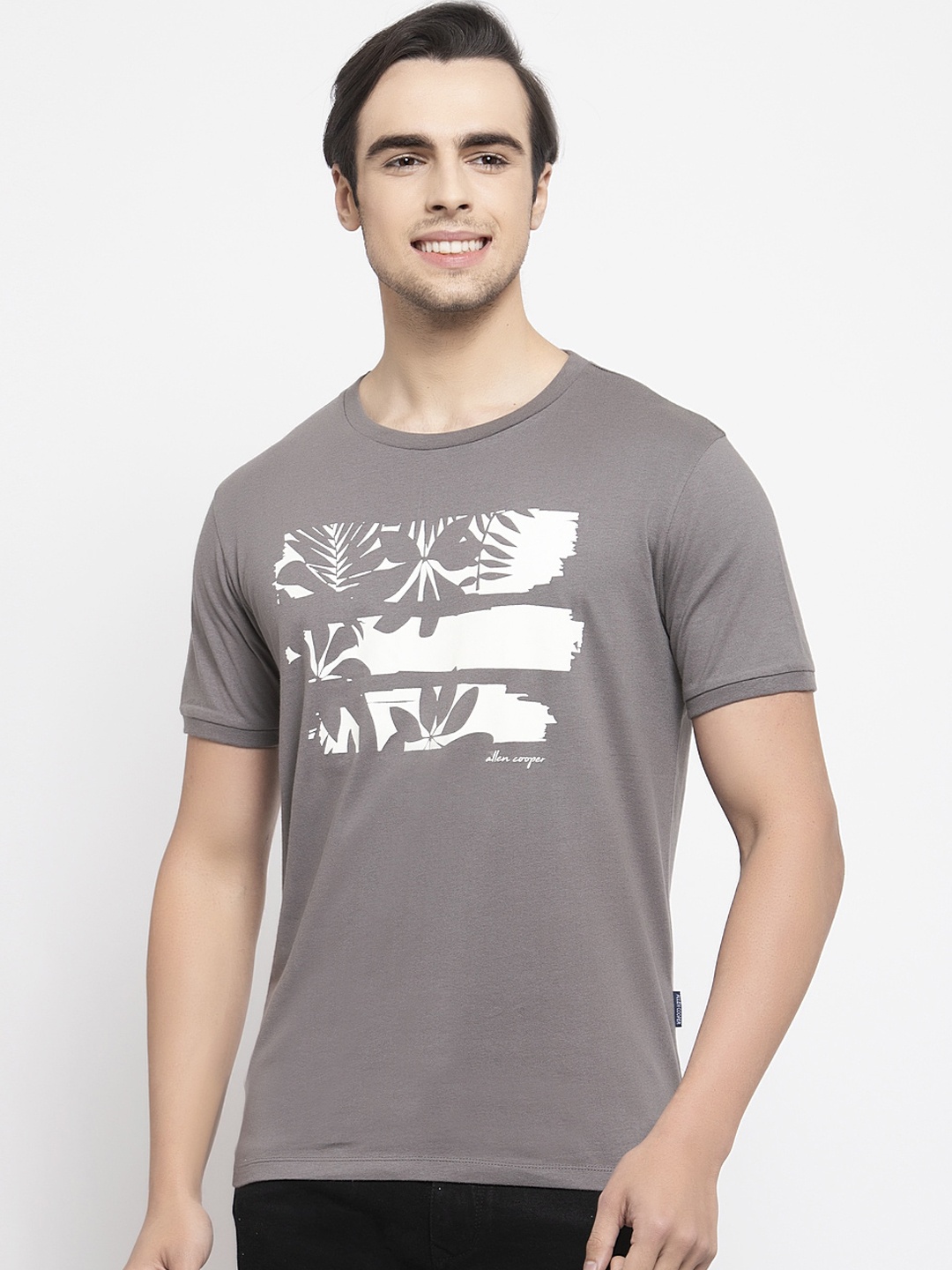

Allen Cooper Men Grey Slim Fit Printed Round Neck T-shirt