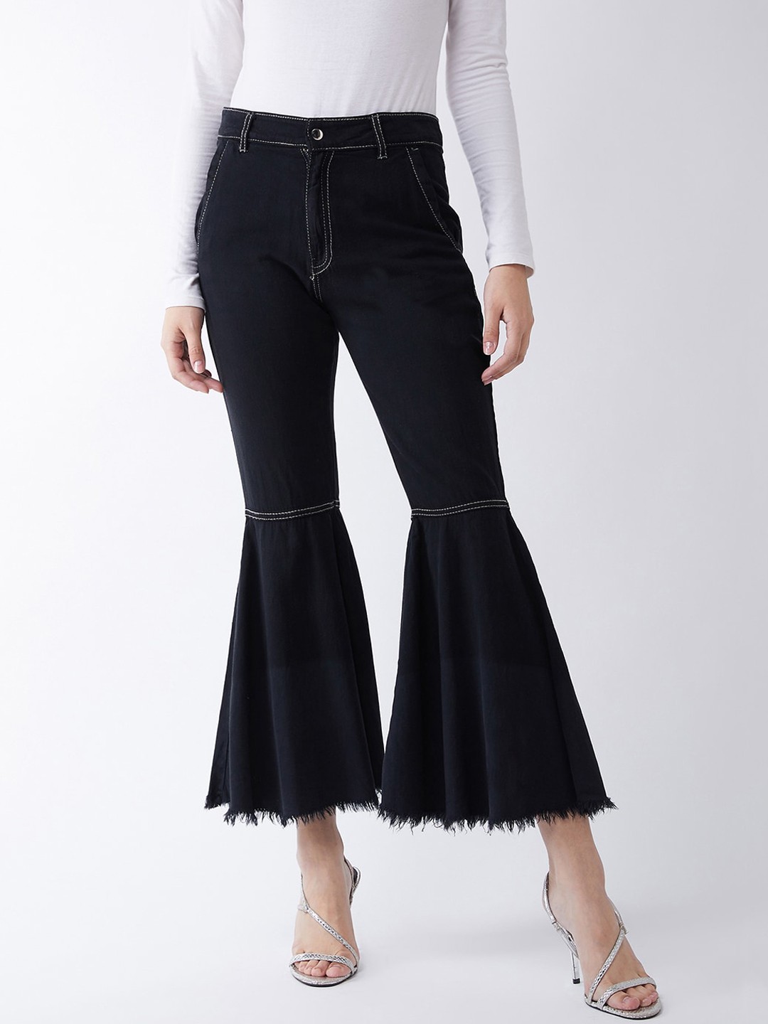 

Miss Chase Women Black Flared Mid-Rise Clean Look Jeans