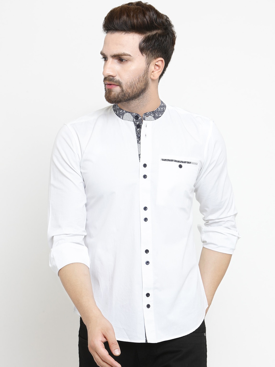 WESTCLO Men White Slim Fit Solid Casual Shirt