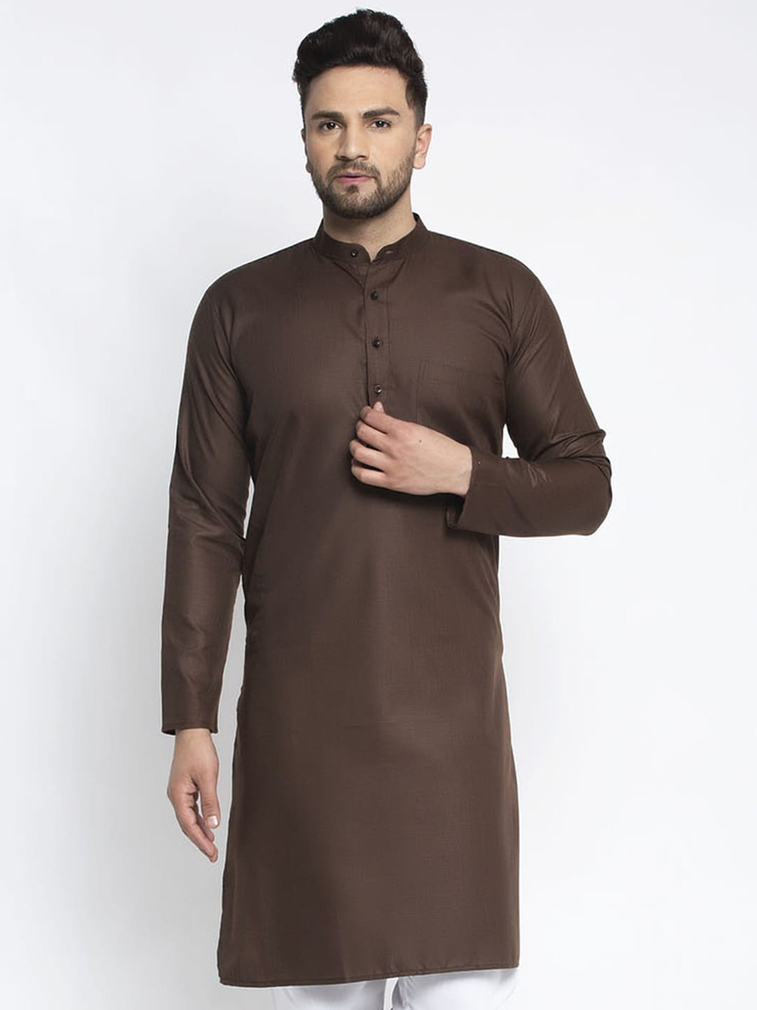 

Jompers Men Coffee Brown Solid Straight Kurta