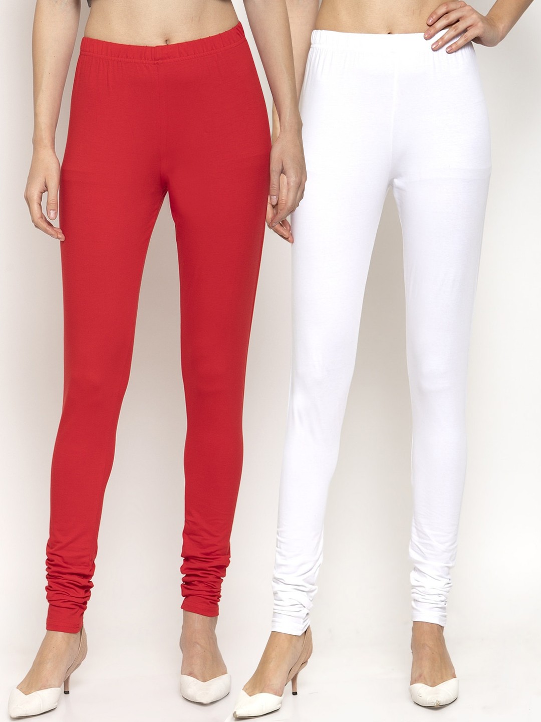 

WESTCLO Women Pack Of 2 Solid Churidar-Length Leggings, Red