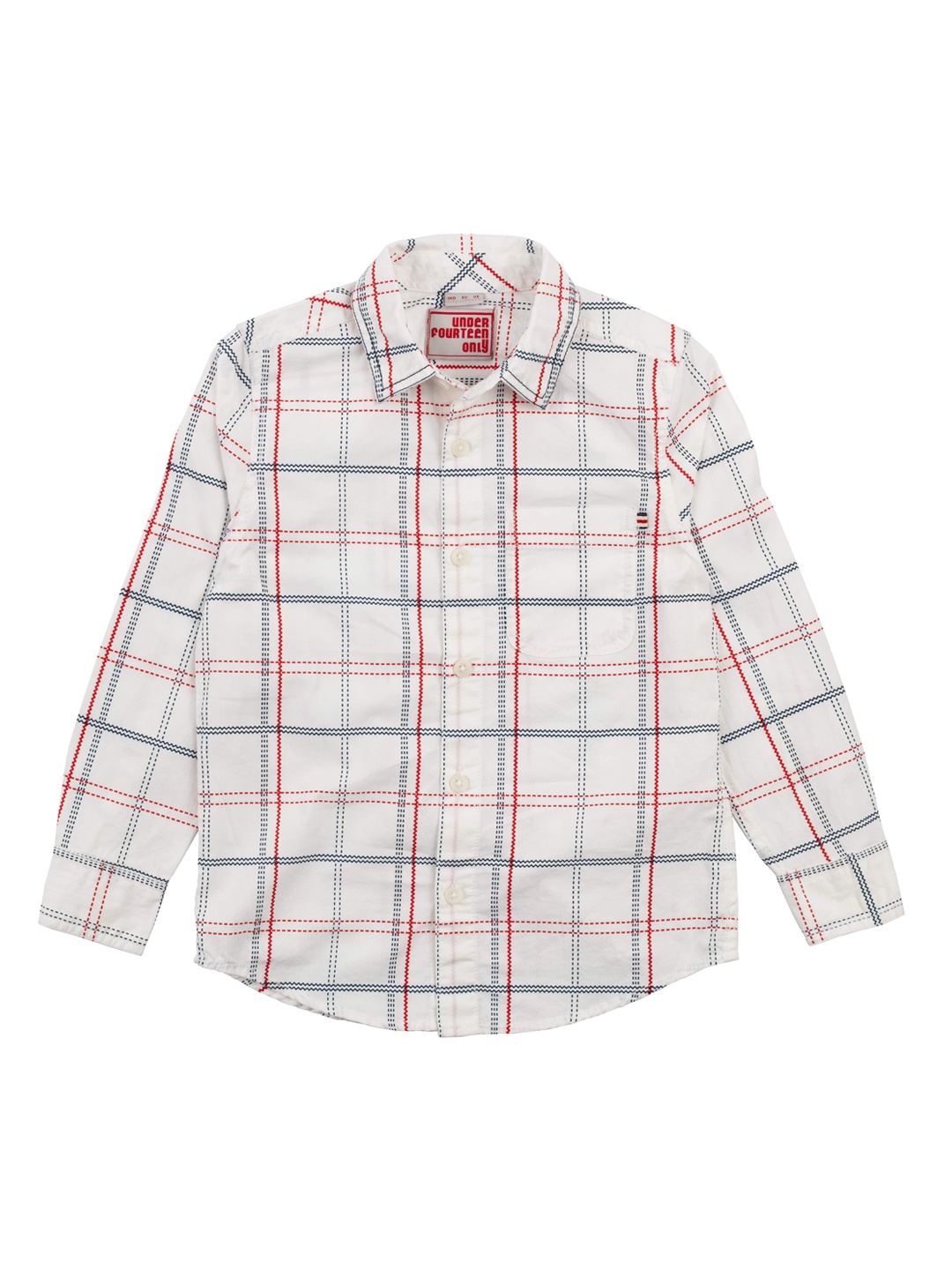 

UNDER FOURTEEN ONLY Boys Off-White Regular Fit Checked Casual Shirt