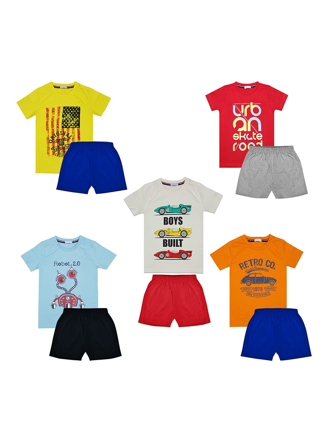 

Luke & Lilly Boys Pack Of 5 Printed T-shirt with Shorts, Multi