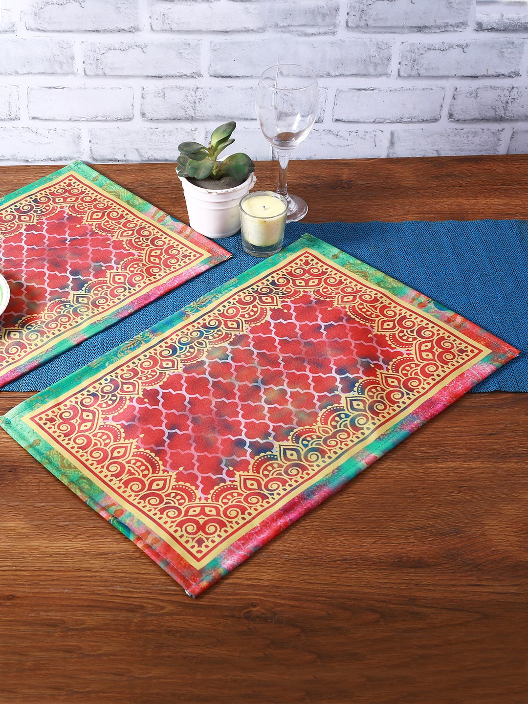 

ROMEE Set Of 6 Ethnic Motifs Printed Rectangular Table Placemats, Maroon